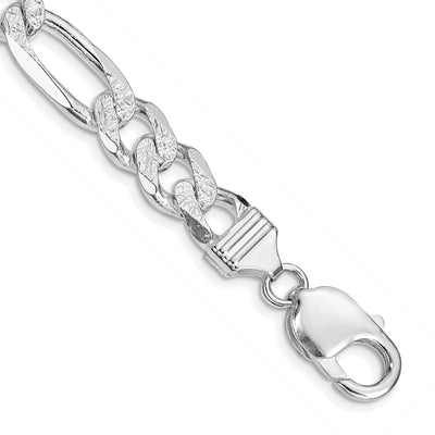 Sterling Silver Rhodium-plated Pavé Flat Figaro Chain, 8 x 9.5mm