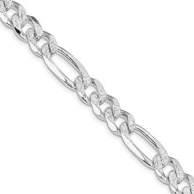 Sterling Silver Rhodium-plated Pavé Flat Figaro Chain, 8 x 9.5mm