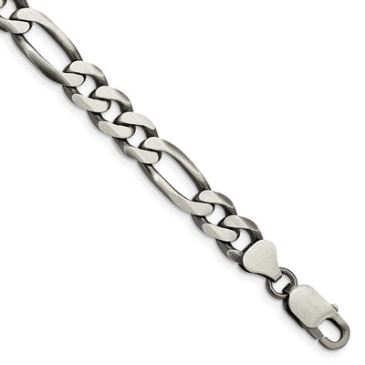 Sterling Silver Antiqued Figaro Chain, 8 x 7.75mm
