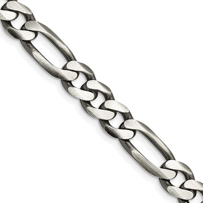 Sterling Silver Antiqued Figaro Chain, 8 x 7.75mm