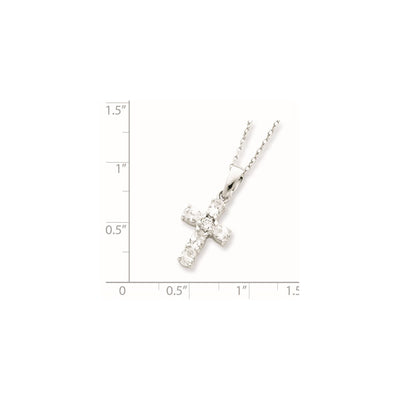 Sterling Silver Rhodium-plated CZ Cross on 16 Box Chain Necklace