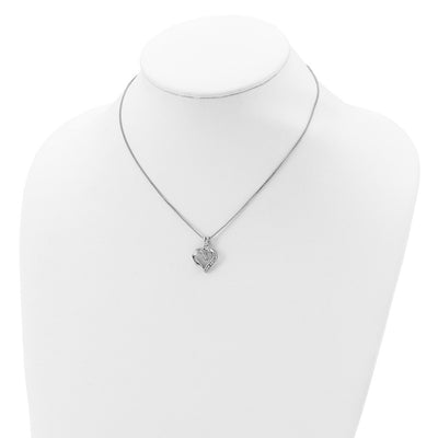 Sterling Silver Rhodium-plated Fancy CZ Open Heart Necklace