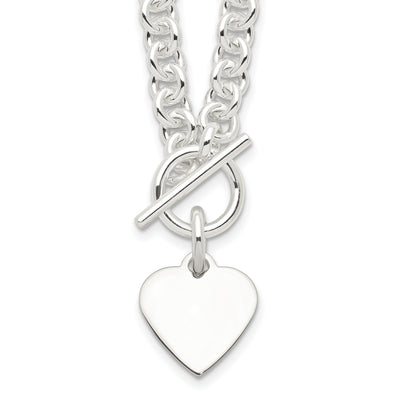 Sterling Silver Engraveable Heart Disc on Fancy Link Toggle 7.75in Necklace