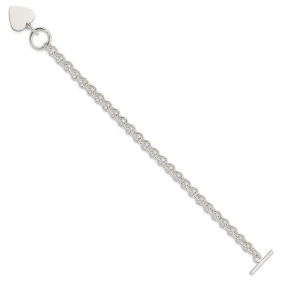 Sterling Silver Engraveable Heart Disc on Fancy Link Toggle 7.75in Necklace