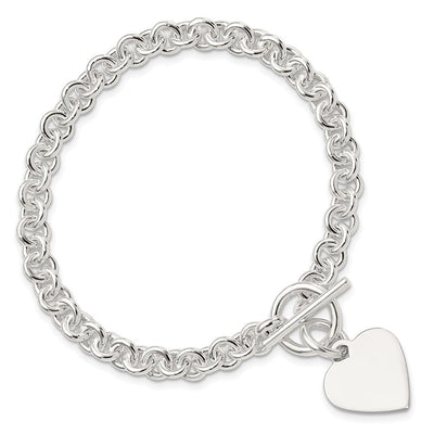 Sterling Silver Engraveable Heart Disc on Fancy Link Toggle 7.75in Necklace