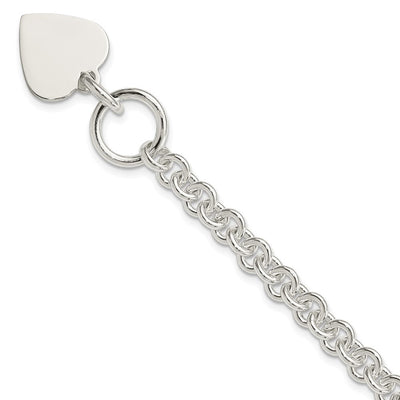 Sterling Silver Engraveable Heart Disc on Fancy Link Toggle 7.75in Necklace