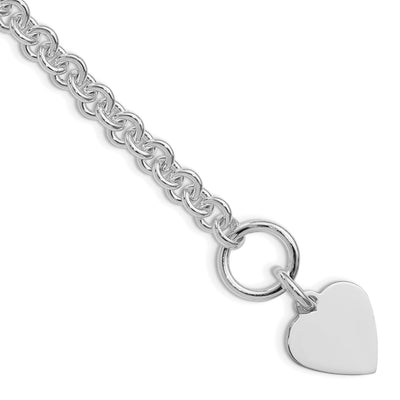 Sterling Silver RH-plated Heart Disc on Toggle 18in Bracelet