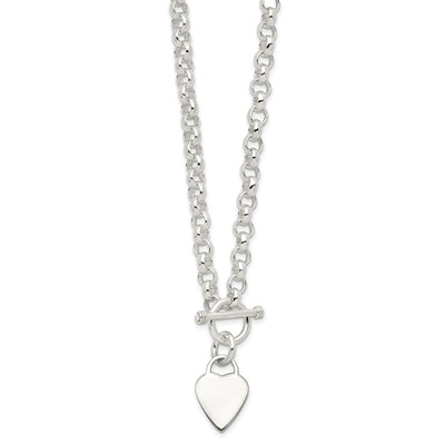 Sterling Silver Engraveable Heart Disc on Fancy Link Toggle Necklace, 18 x 15.5mm