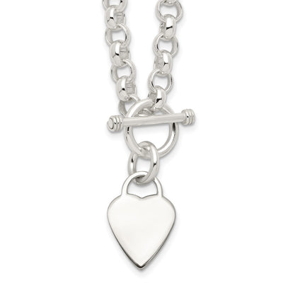Sterling Silver Engraveable Heart Disc on Fancy Link Toggle Necklace, 18 x 15.5mm