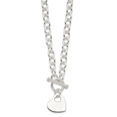 Sterling Silver Engraveable Heart Disc on Fancy Link Toggle Necklace, 18 x 22mm