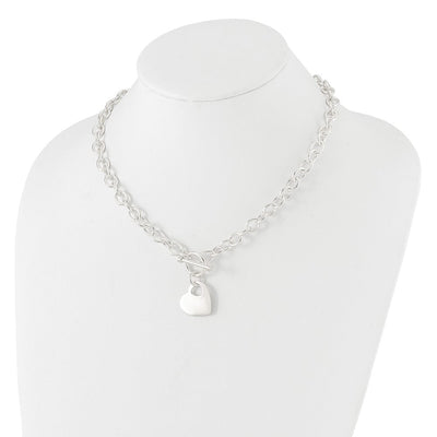 Sterling Silver Engraveable Heart Disc on Fancy Link Toggle Necklace, 18 x 22mm
