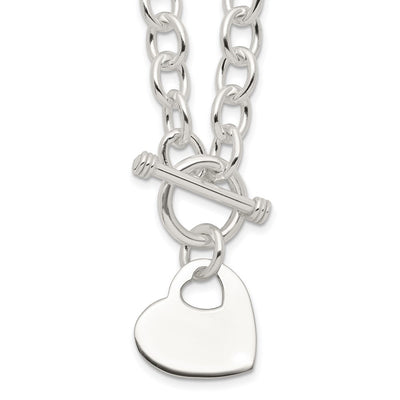 Sterling Silver Engraveable Heart Disc on Fancy Link Toggle Necklace, 18 x 22mm