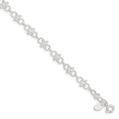 Sterling Silver Fancy Polished Anklet, 10 x 6mm