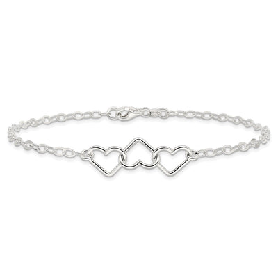 Sterling Silver Solid Polished Fancy Heart Link Anklet