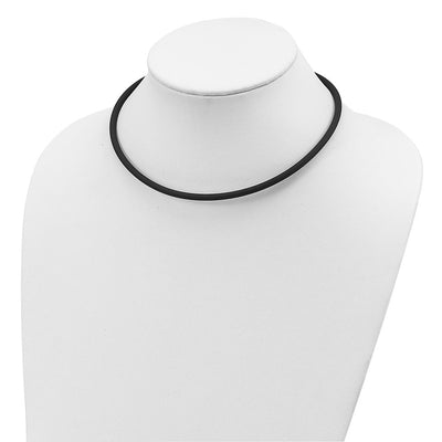 Sterling Silver Black Rubber Cord Necklace, 16 x 4mm
