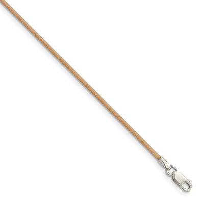 Sterling Silver Natural Leather Cord Necklace, 16 x 1.5mm