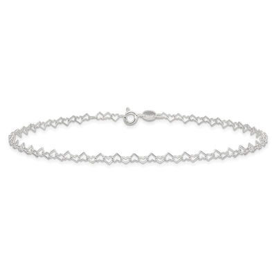 Sterling Silver Fancy Heart Link 9in. Anklet, 9 x 3.5mm