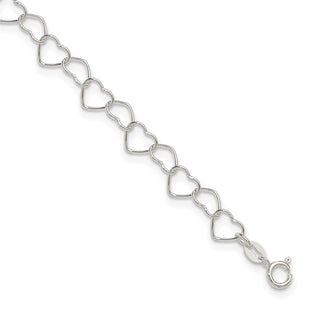 Sterling Silver Fancy Heart Link Anklet (Style QG1346-10)
