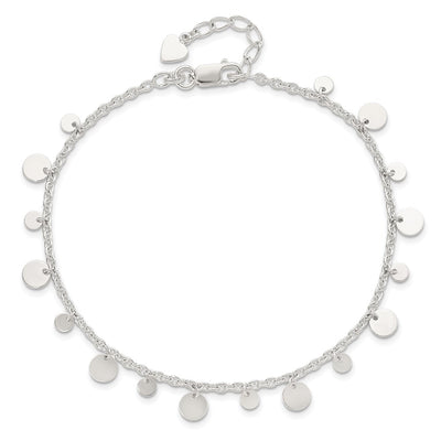 Sterling Silver Dangling Circle 9in Plus 1 in ext Anklet