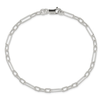 Sterling Silver Fancy Link Anklet, 10 x 4mm