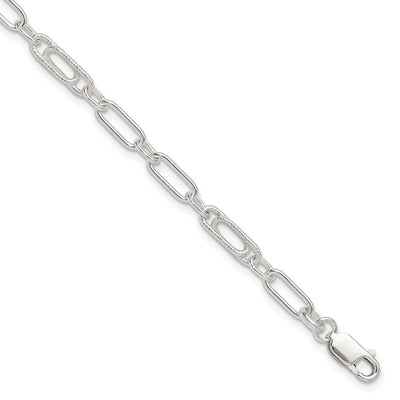 Sterling Silver Fancy Link Anklet, 9 x 6mm