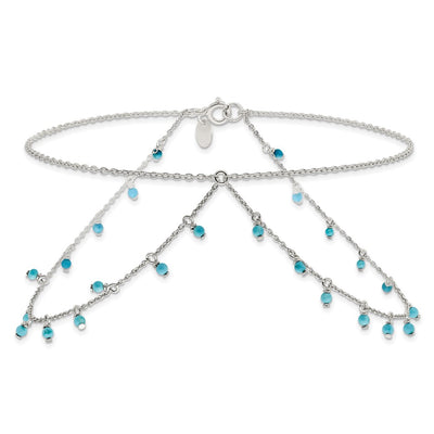 Sterling Silver Turquoise Beads Double Chain Anklet