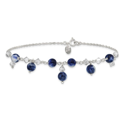 Sterling Silver Shadow Crystal & Lapis Anklet
