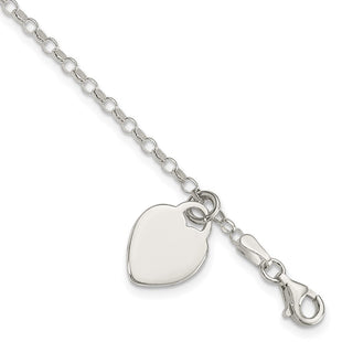 Sterling Silver Engraveable Heart 7in Bracelet (Style QG1446-6)