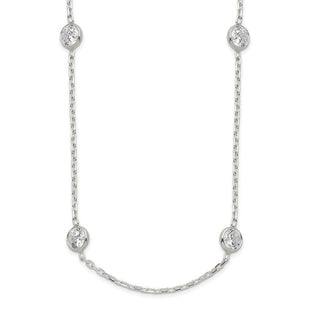Sterling Silver w/2 in ext. Station CZ Necklace (Style QG2092-16)