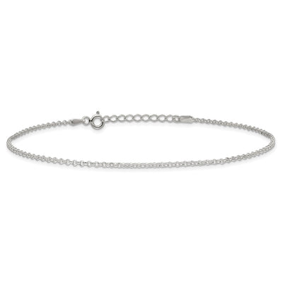 Sterling Silver Rolo 9in Plus 1in ext. Chain Anklet, 10 x 1.5mm