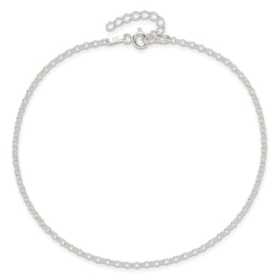 Sterling Silver Rolo 9in Plus 1in ext. Chain Anklet, 10 x 2mm