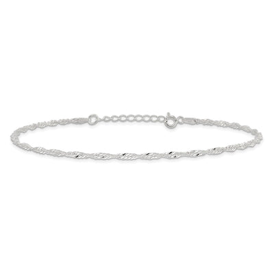 Sterling Silver Singapore 9in Plus 1in ext. Chain Anklet