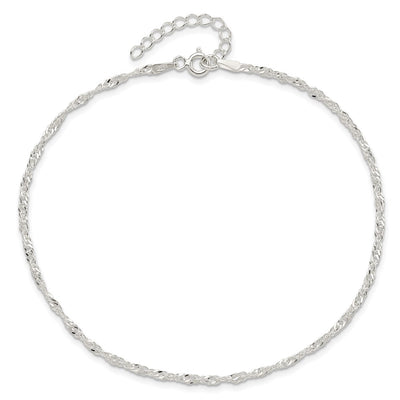 Sterling Silver Singapore 9in Plus 1in ext. Chain Anklet