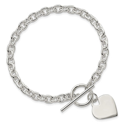 Sterling Silver Engraveable Heart Toggle Bracelet, 8 x 18mm