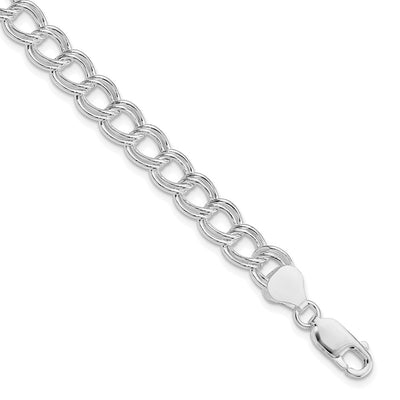 Sterling Silver RH-plated Semi-Solid Double Link Charm Bracelet