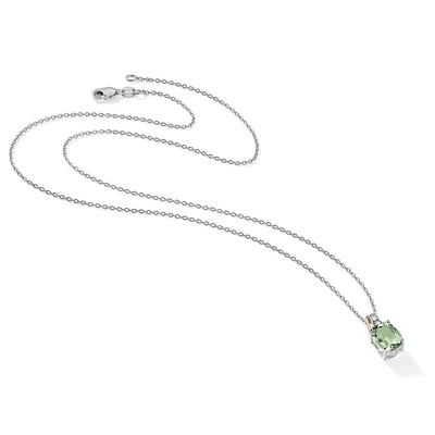 Brilliant Gemstones Sterling Silver with 14K Accent Rhodium-plated Green Quartz and Diamond Necklace with Extender, 20 x 7mm