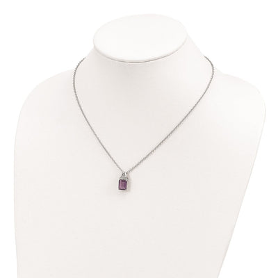 Brilliant Gemstones Sterling Silver with 14K Accent Rhodium-plated Amethyst and Diamond Necklace with Extender, 20 x 9mm