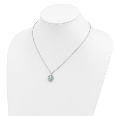 Brilliant Gemstones Sterling Silver with 14K Accent Rhodium-plated Sky Blue Topaz and Diamond Necklace with Extender, 20 x 13mm