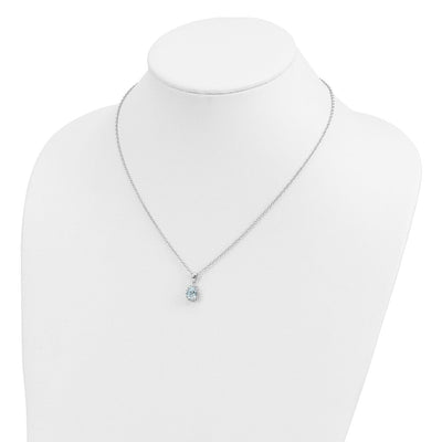 Brilliant Gemstones Sterling Silver with 14K Accent Rhodium-plated Sky Blue Topaz and Diamond Necklace with Extender, 20 x 10mm