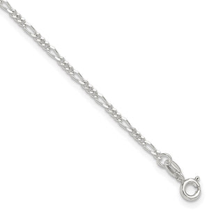 Sterling Silver Diamond Cut Polished Figaro 10in Plus 1in ext. Anklet (Style QG2759-9)