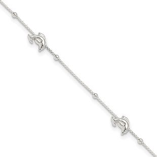 Sterling Silver Polished Dolphin 10in Plus 1in Ext. Anklet