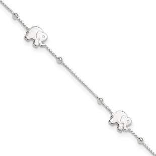 Sterling Silver Polished Elephant 10in Plus 2in Ext. Anklet (Style QG2799-9)