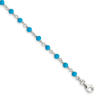 Sterling Silver Genuine Turquoise Bead Polished Bracelet (Style QG2990-7.5)