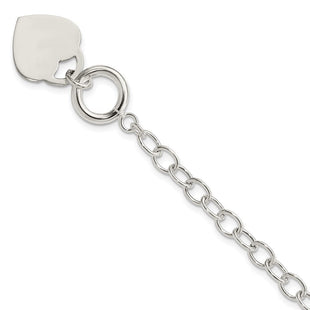 Sterling Silver Oval Link Engraveable Heart Bracelet (Style QG3280-7.5)