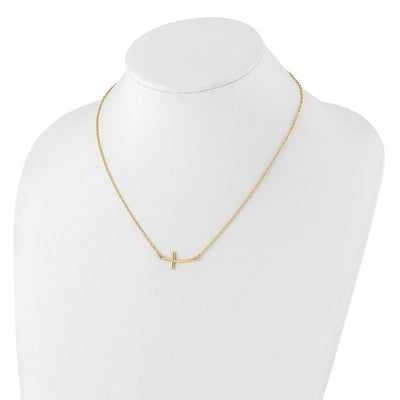 Sterling Silver YG-plated Large Sideways Curved Cross Necklace