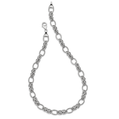 Sterling Silver Rhod-plated Polished Textured Fancy Link Necklace