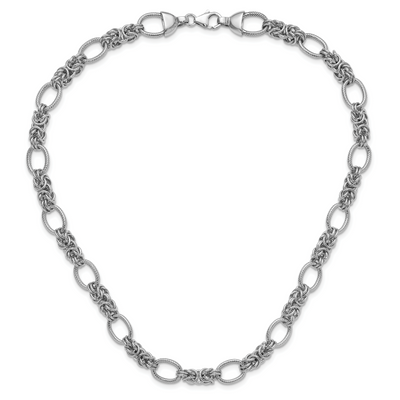 Sterling Silver Rhod-plated Polished Textured Fancy Link Necklace