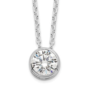 Sterling Silver Rhodium-plated Bezel CZ Necklace (Style QG39-18)