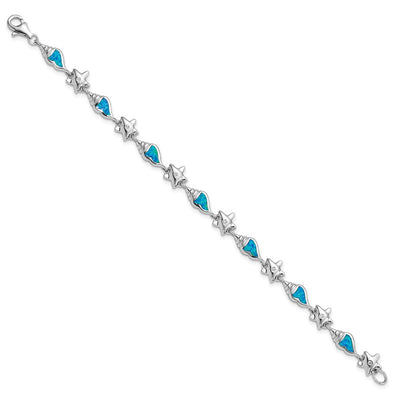 Sterling Silver Rhodium Starfish CZ and Created Opal Seashell Bracelet