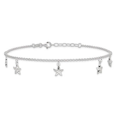 Sterling Silver Starfish Dangles Plus Ext. Anklet